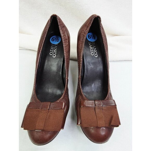 Franco Sarto Size 6.5M Womens Chocolate Brown Slip On Bow Accent Heel Shoes - Picture 6 of 14
